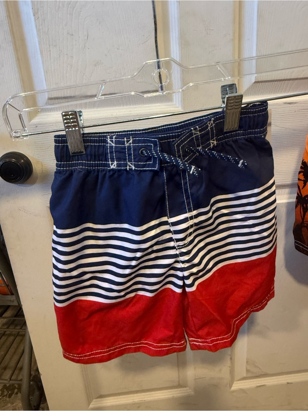 Carter's Navy, White & Red Striped Boys Swim Trunks
